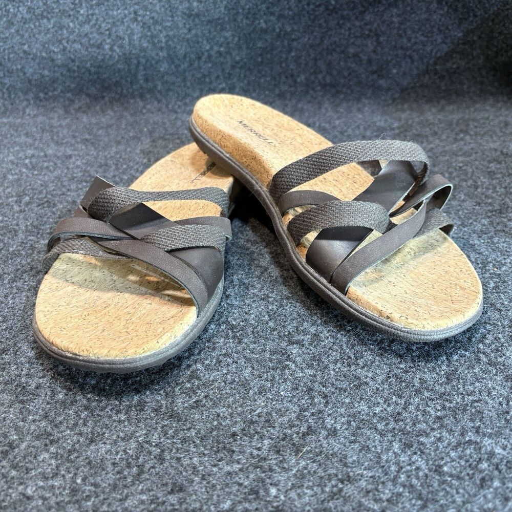 Merrell Size 8 Around Town Arin Slide Sandals Espresso Brown Leather‎ Comfort